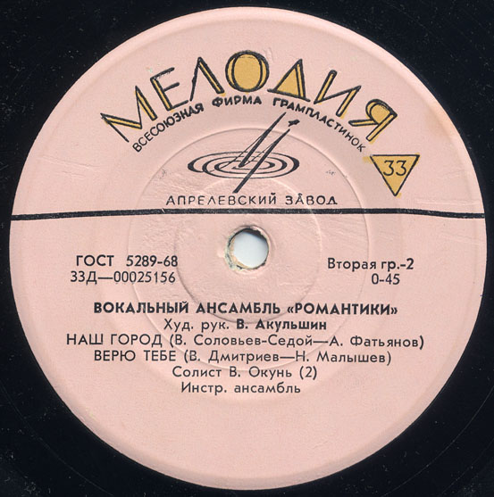 ВОКАЛЬНЫЙ АНСАМБЛЬ «РОМАНТИКИ», худ. рук. В. Акульшин