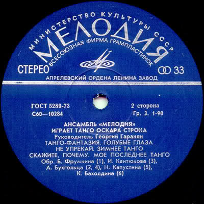 Ансамбль «Мелодия» играет танго Оскара Строка