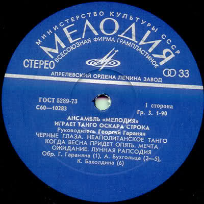 Ансамбль «Мелодия» играет танго Оскара Строка