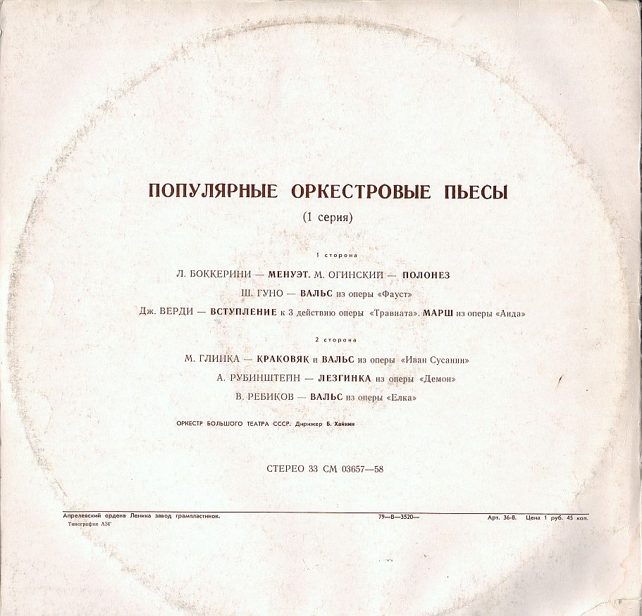 ПОПУЛЯРНЫЕ ОРКЕСТРОВЫЕ ПЬЕСЫ (I серия) — Б. Хайкин