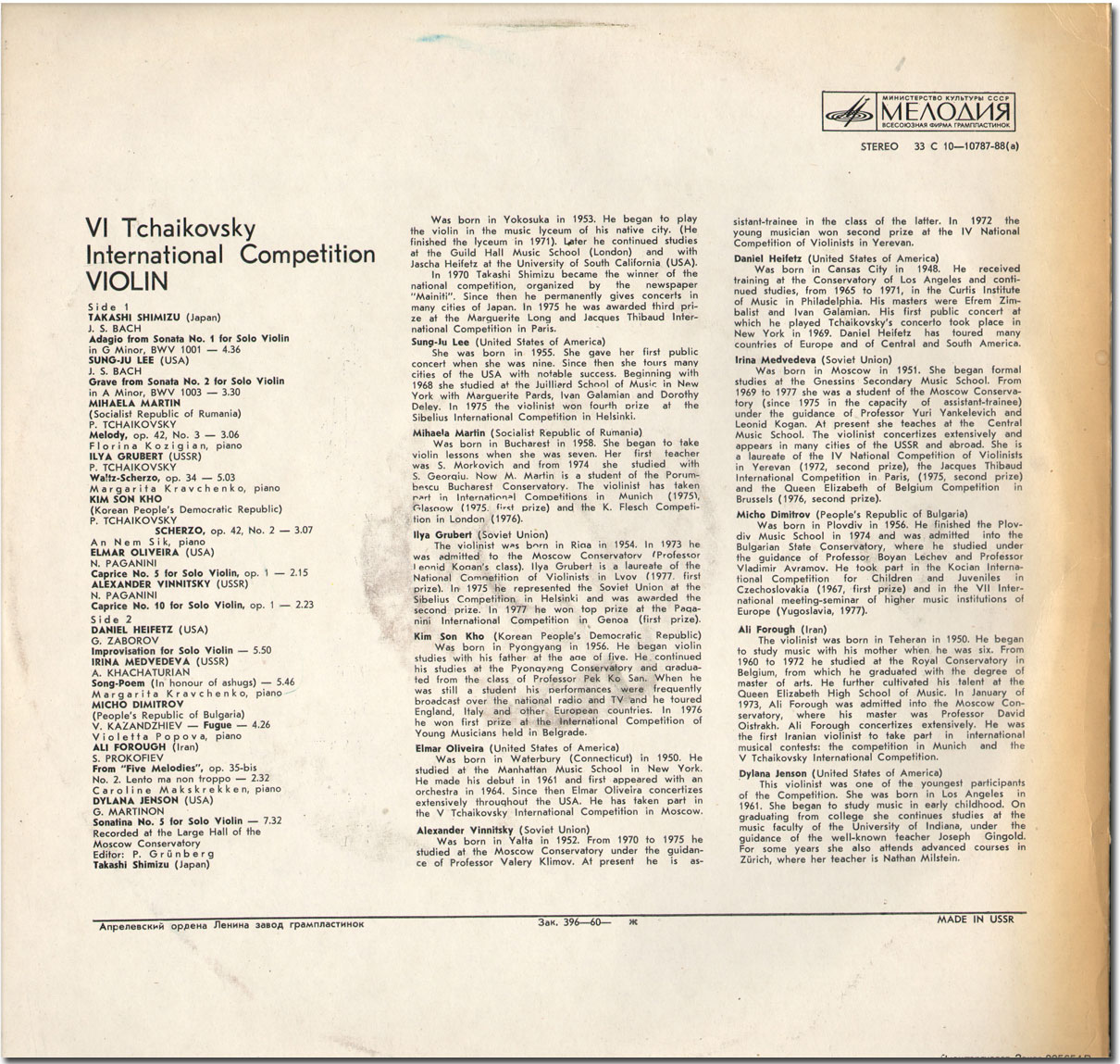 VI Международный конкурс имени П. И. Чайковского. Скрипка