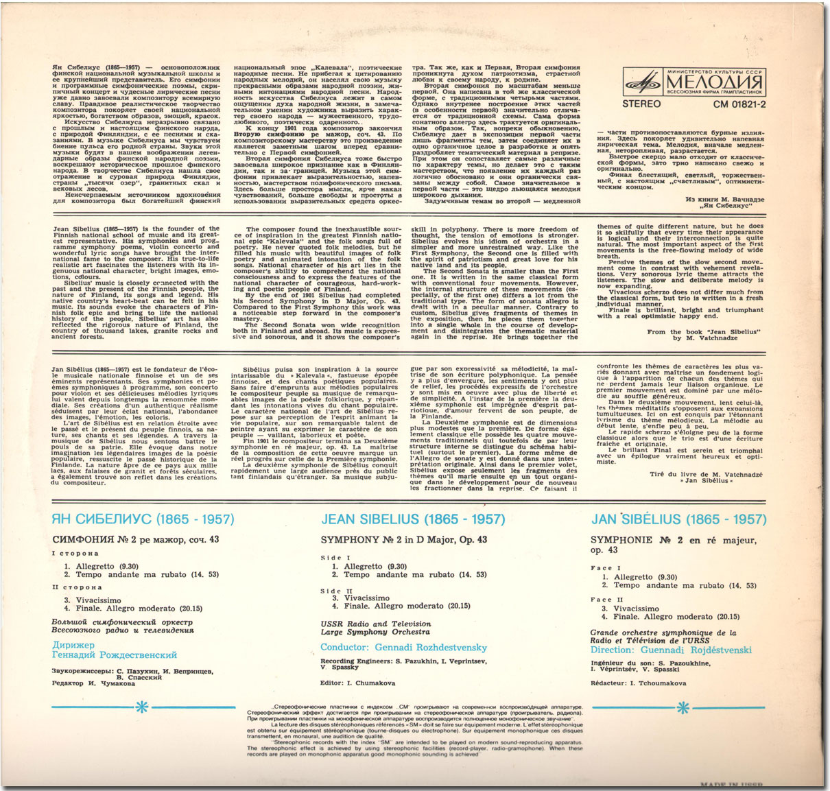 Я. Сибелиус: Симфония № 2 (Г. Рождественский)