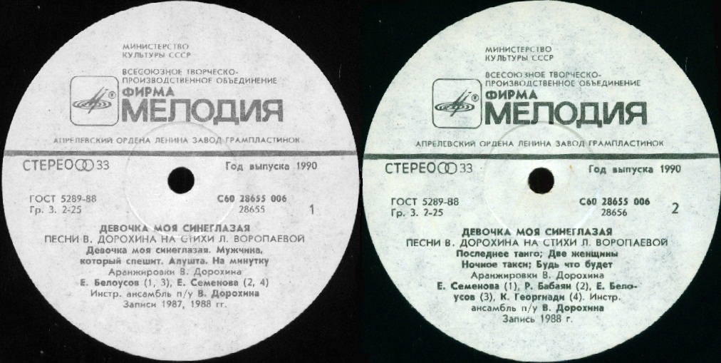 ДЕВОЧКА МОЯ СИНЕГЛАЗАЯ. Песни Виктора Дорохина и Любови Воропаевой