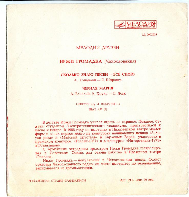 Мелодии друзей. Иржи Громадка (Чехословакия)