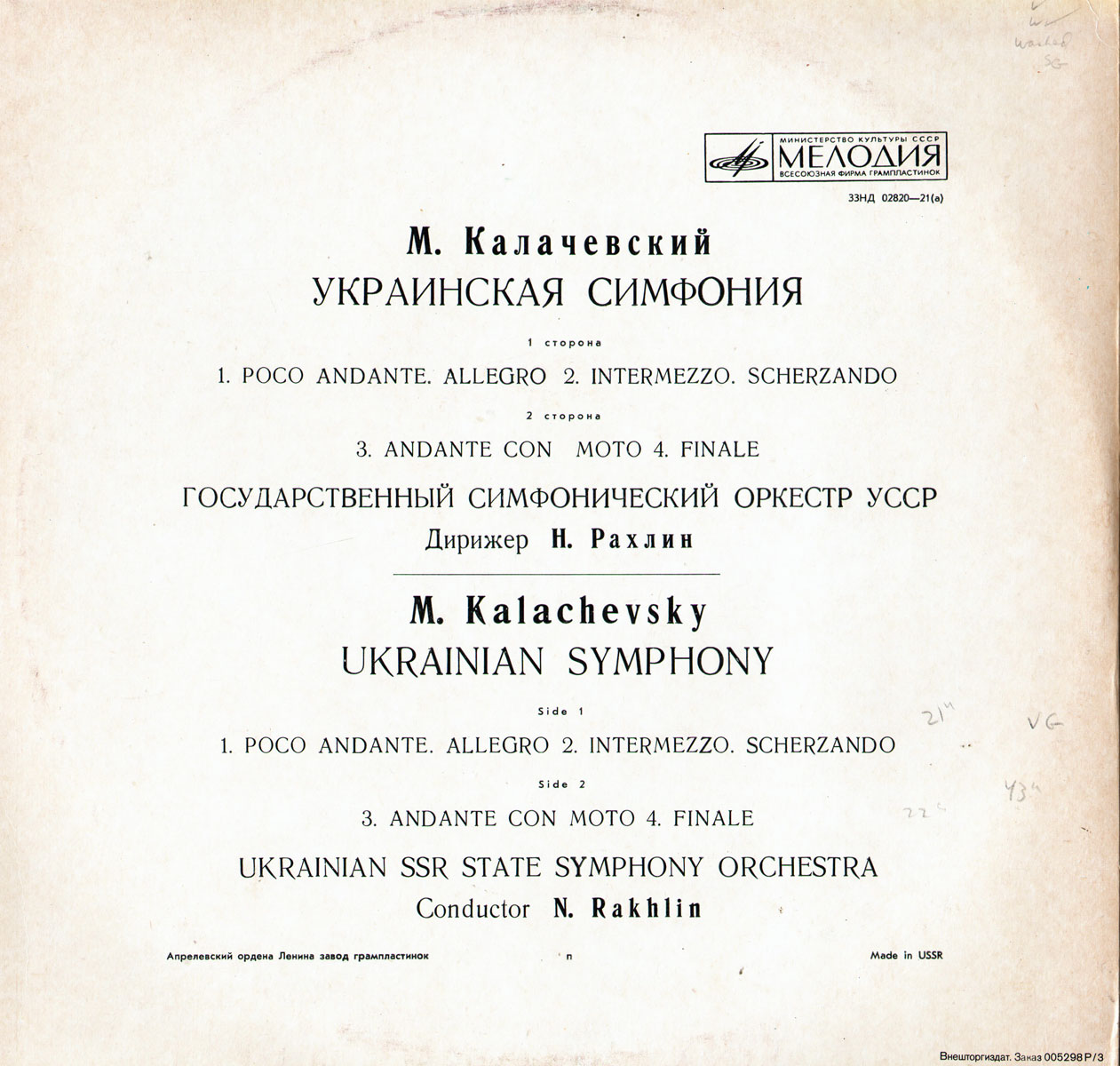 М. Н. Калачевский: Украинская симфония (ГСО УССР, Н. Рахлин)
