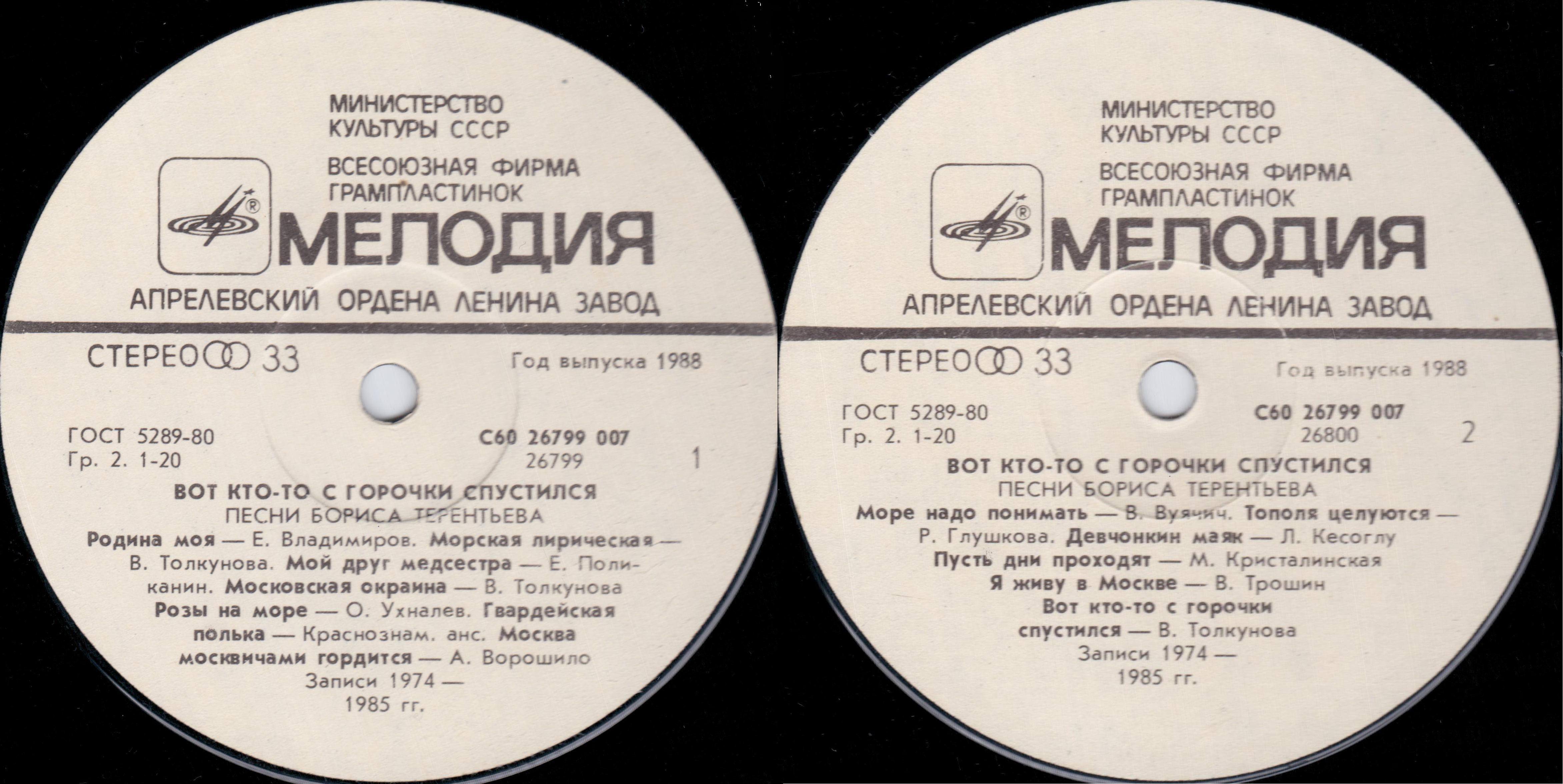 "Вот кто-то с горочки спустился". Песни Бориса ТЕРЕНТЬЕВА