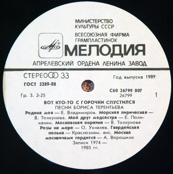 "Вот кто-то с горочки спустился". Песни Бориса ТЕРЕНТЬЕВА