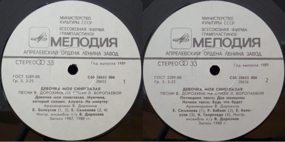 ДЕВОЧКА МОЯ СИНЕГЛАЗАЯ. Песни Виктора Дорохина и Любови Воропаевой