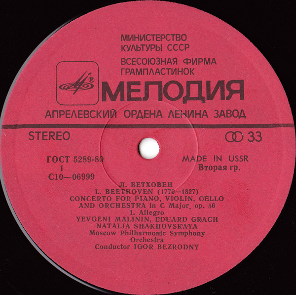 Л. БЕТХОВЕН (1770-1827) Концерт для ф-но, скрипки и виолончели с оркестром до мажор, соч. 56