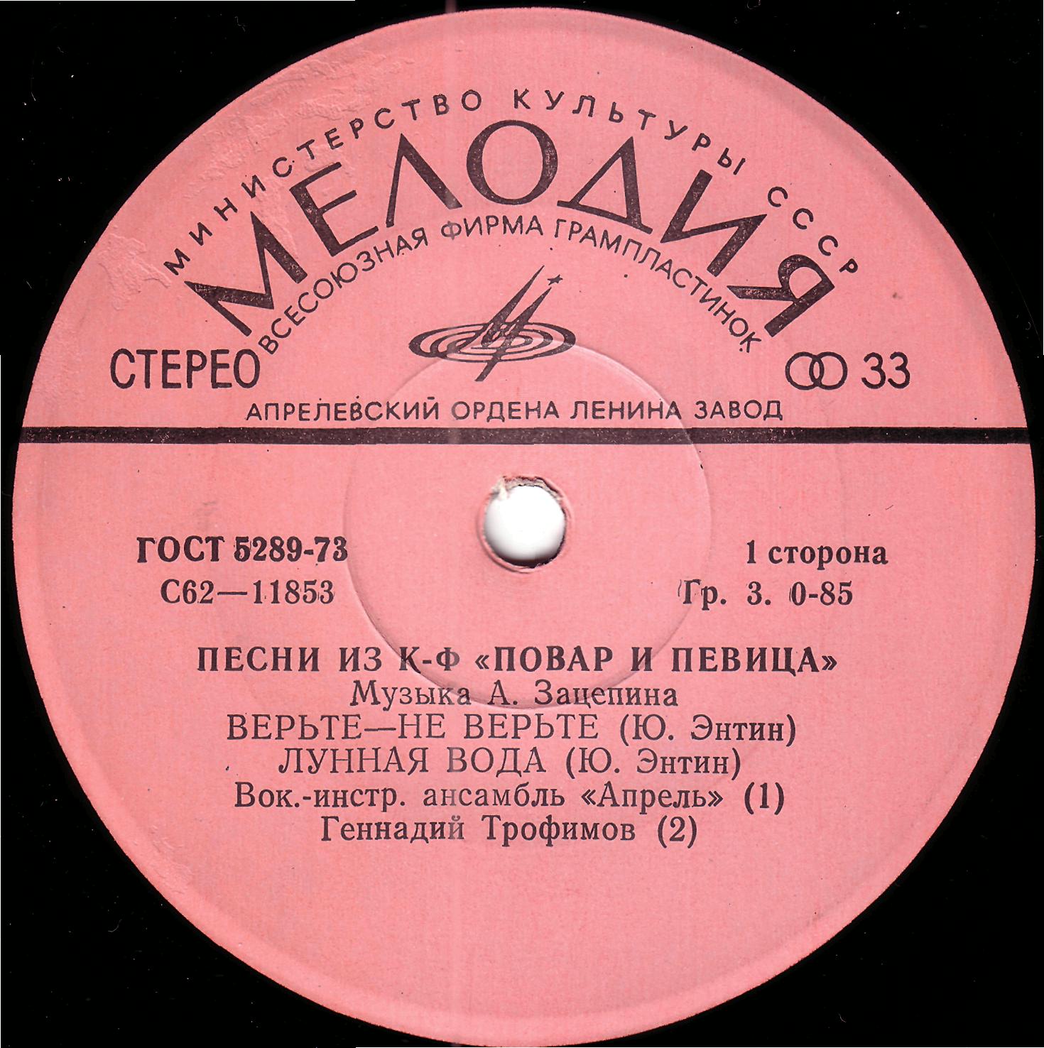 Мелодии экрана. Песни из кинофильма «Повар и певица»