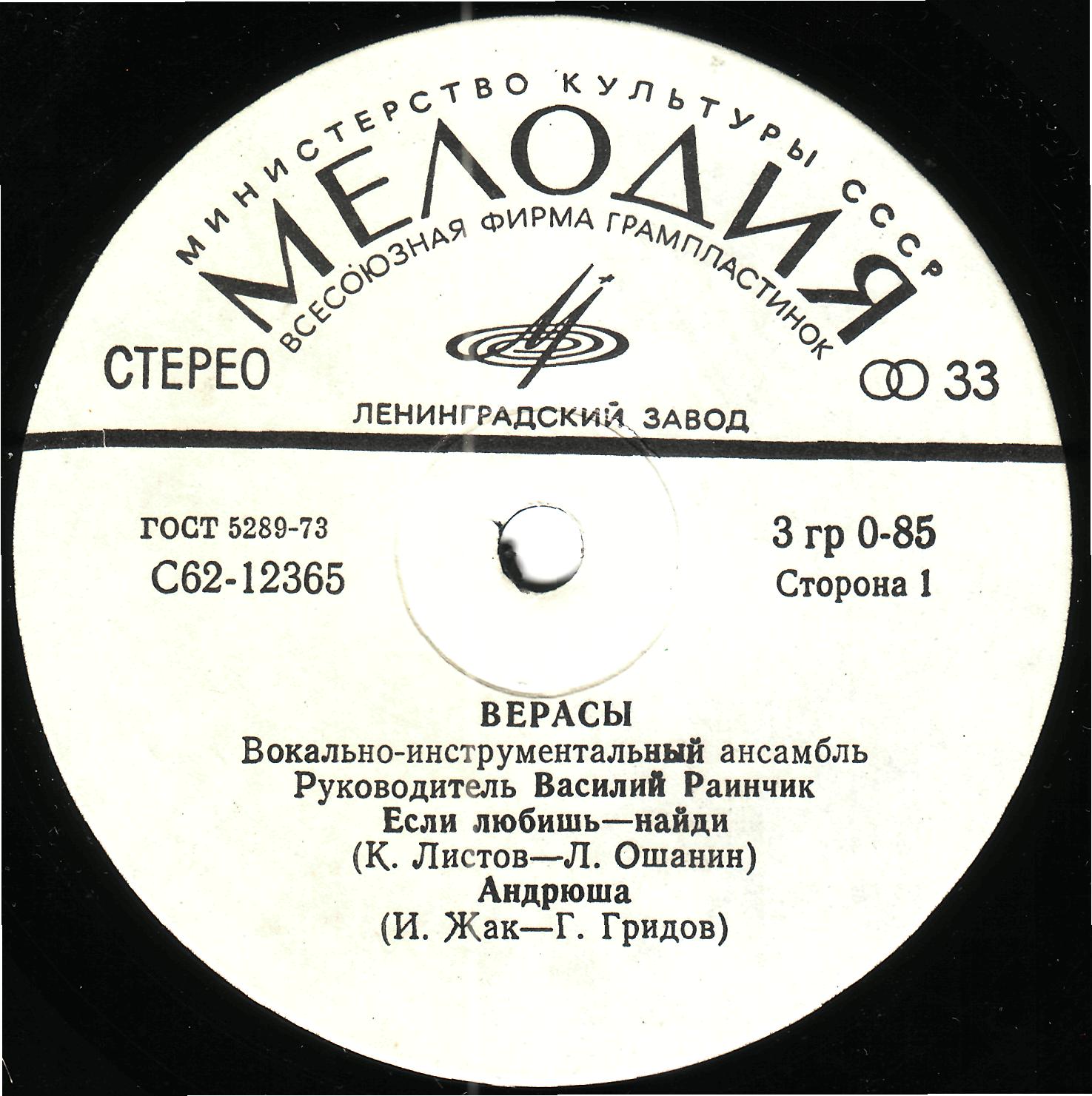 ВИА «ВЕРАСЫ», рук. Василий Раинчик.