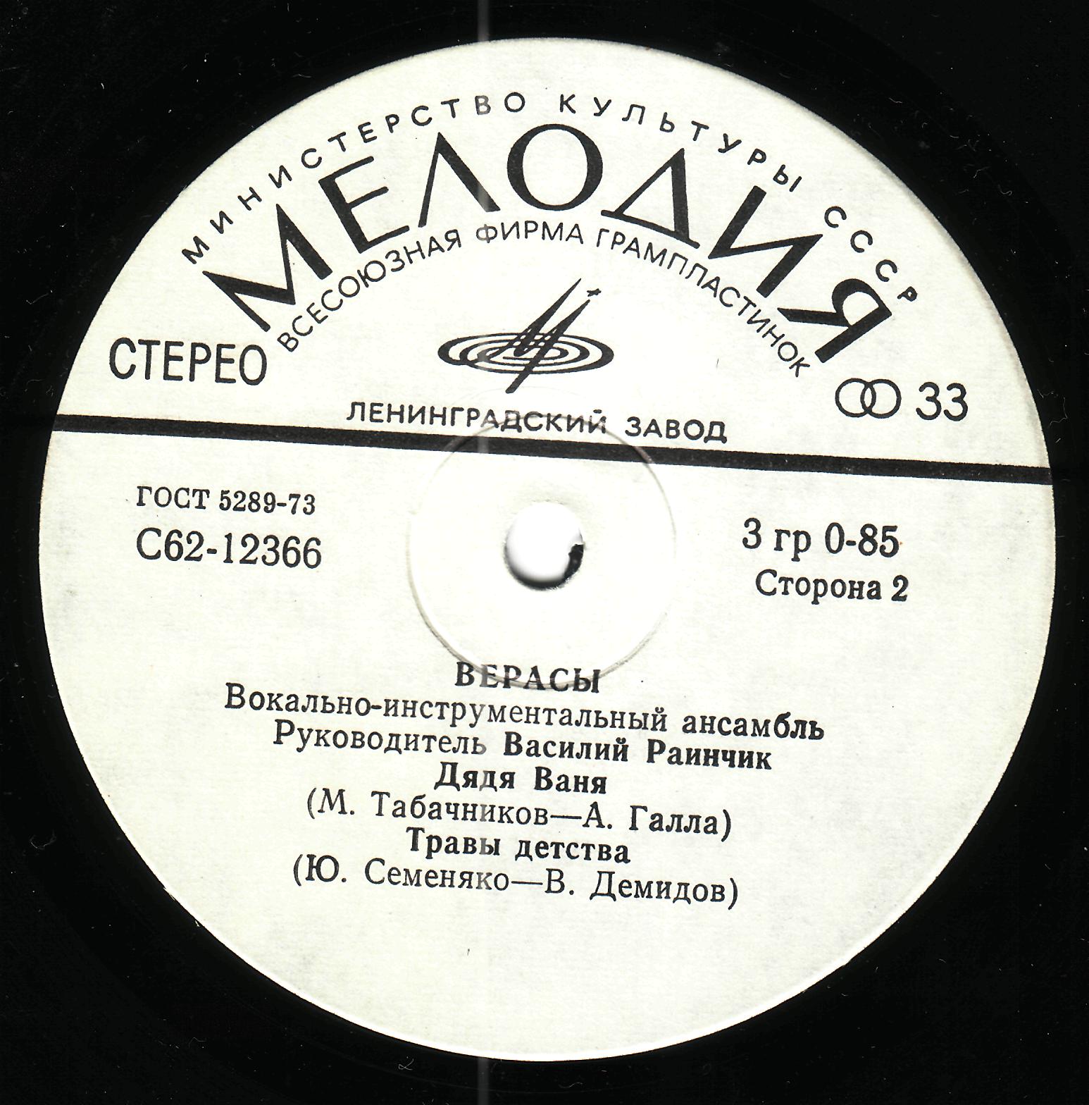 ВИА «ВЕРАСЫ», рук. Василий Раинчик.