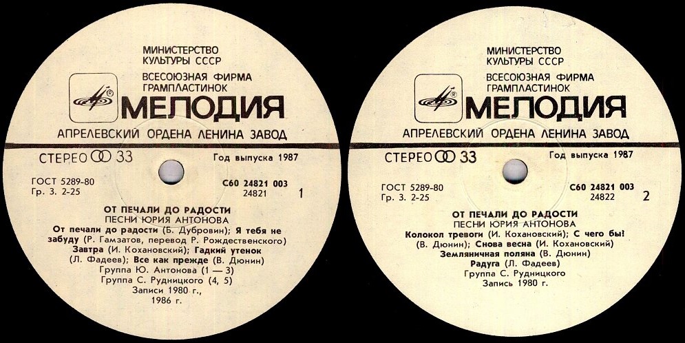 Песни Юрия Антонова - От печали до радости