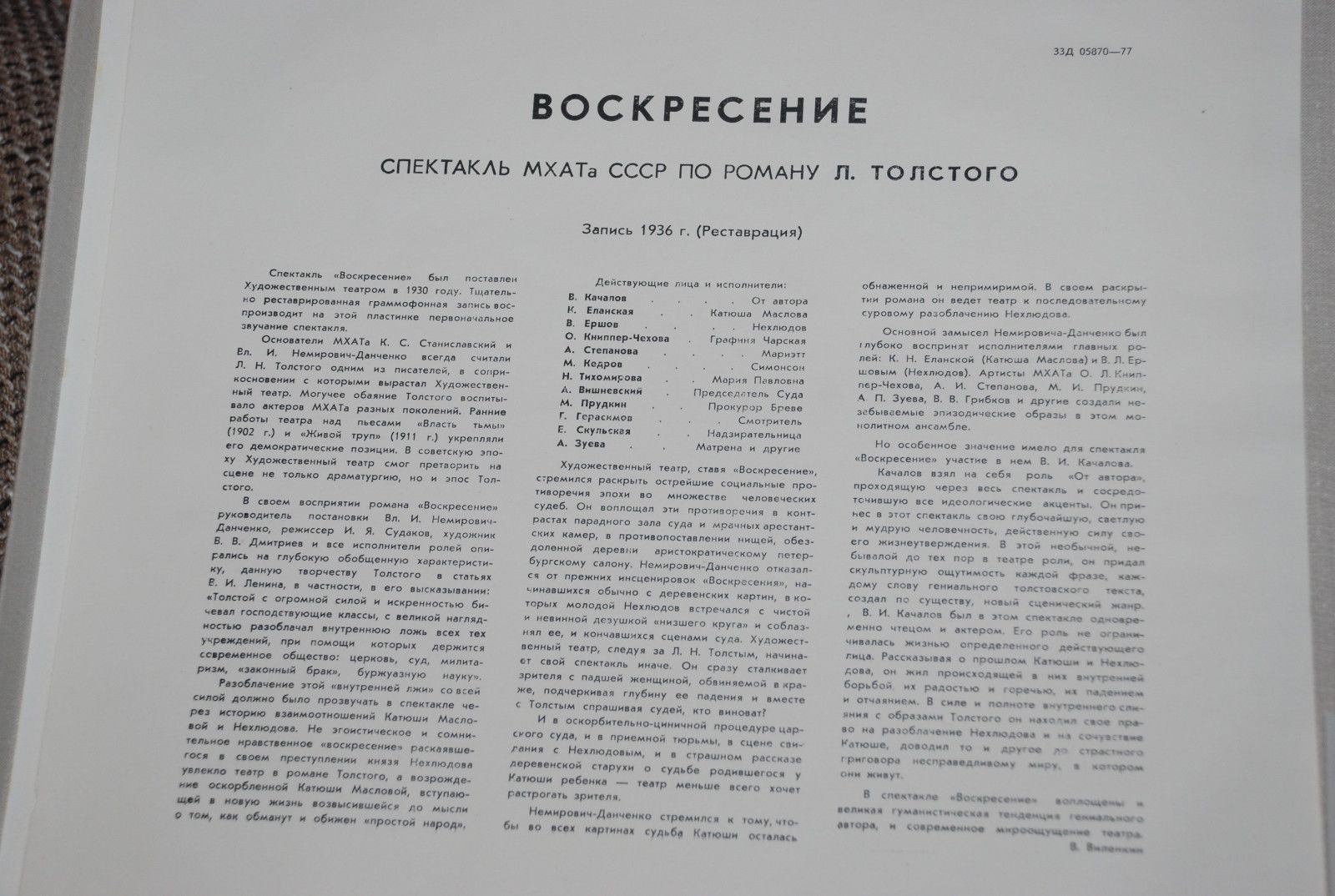 Л. Н. Толстой. "Воскресение" (инсценировка Ф. Раскольникова)