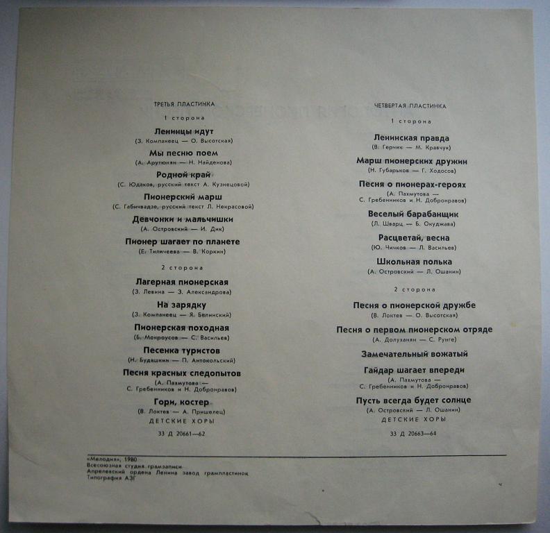 Антология пионерской песни (4 пластинки)(коробка)