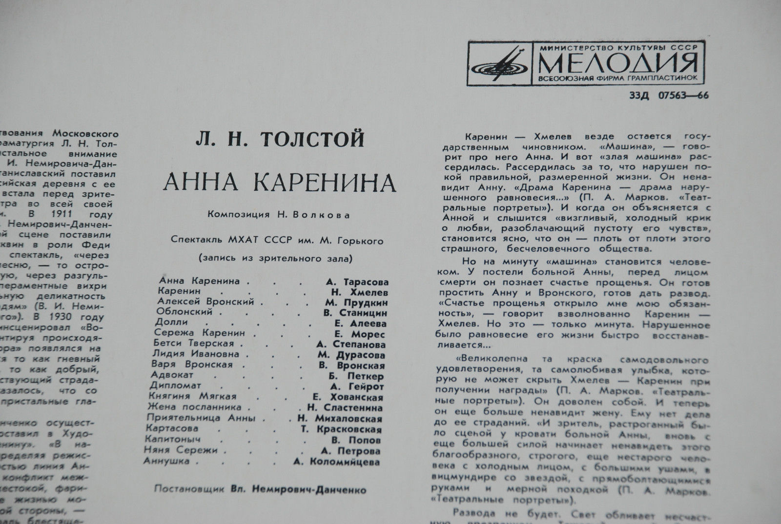 Лев Толстой. "Анна Каренина" (драматическая композиция Н. Волкова)