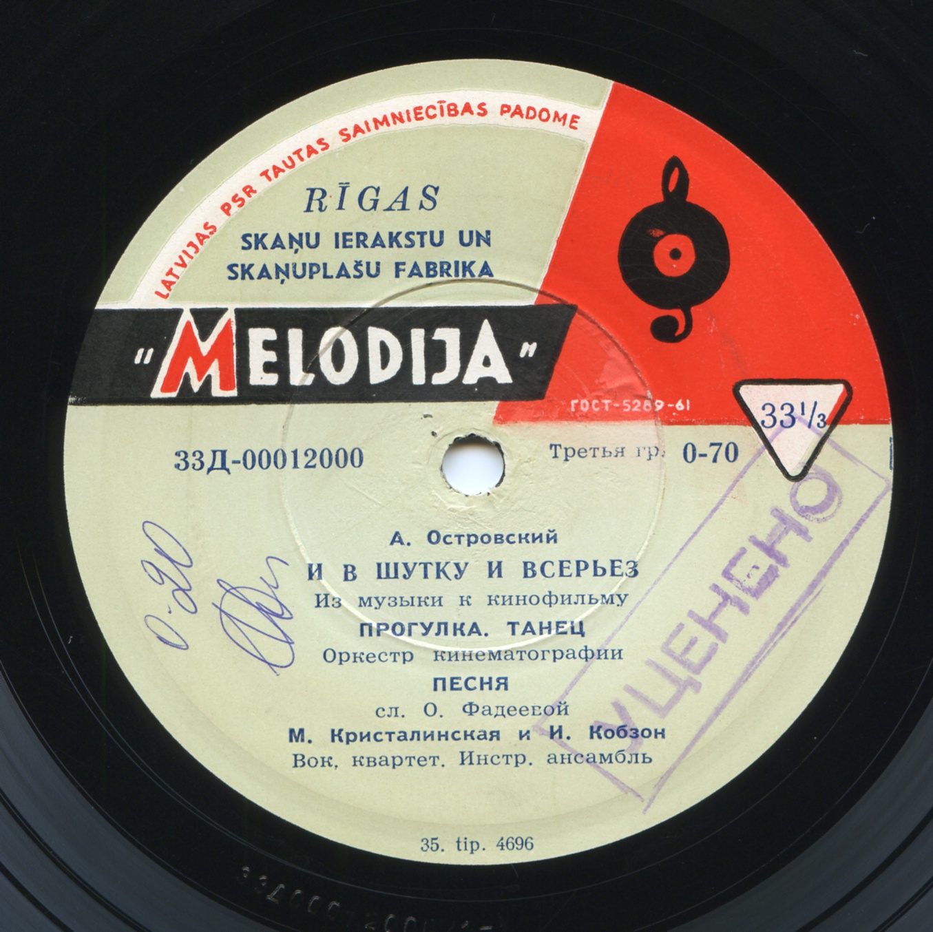 А. ОСТРОВСКИЙ (1914-1967) - Из музыки к к/ф «И в шутку и всерьез»