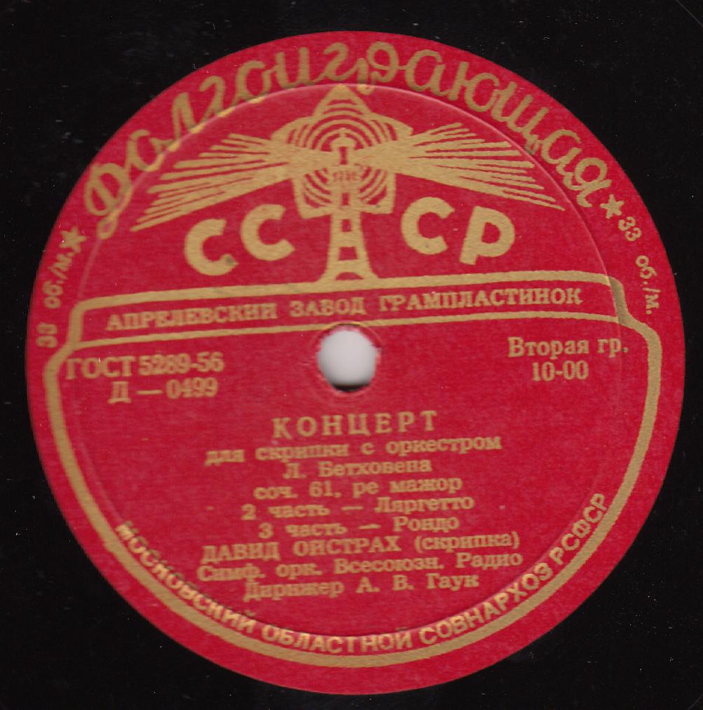 Л. БЕТХОВЕН (1770–1827): Концерт для скрипки с оркестром (Д. Ойстрах, А. Гаук)