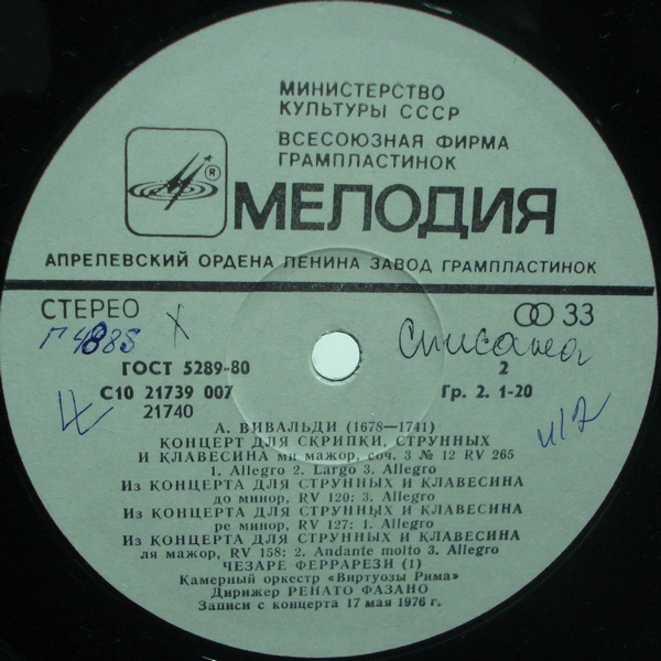 КАМЕРНЫЙ ОРКЕСТР «ВИРТУОЗЫ РИМА», дирижер Ренато Фазано — Произведения А. Вивальди [На концертах выдающихся мастеров]