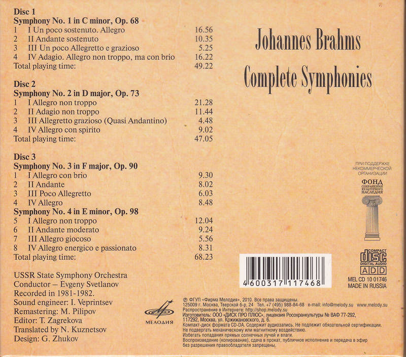 Иоганнес Брамс (1833-1897) Все симфонии (3 CD)