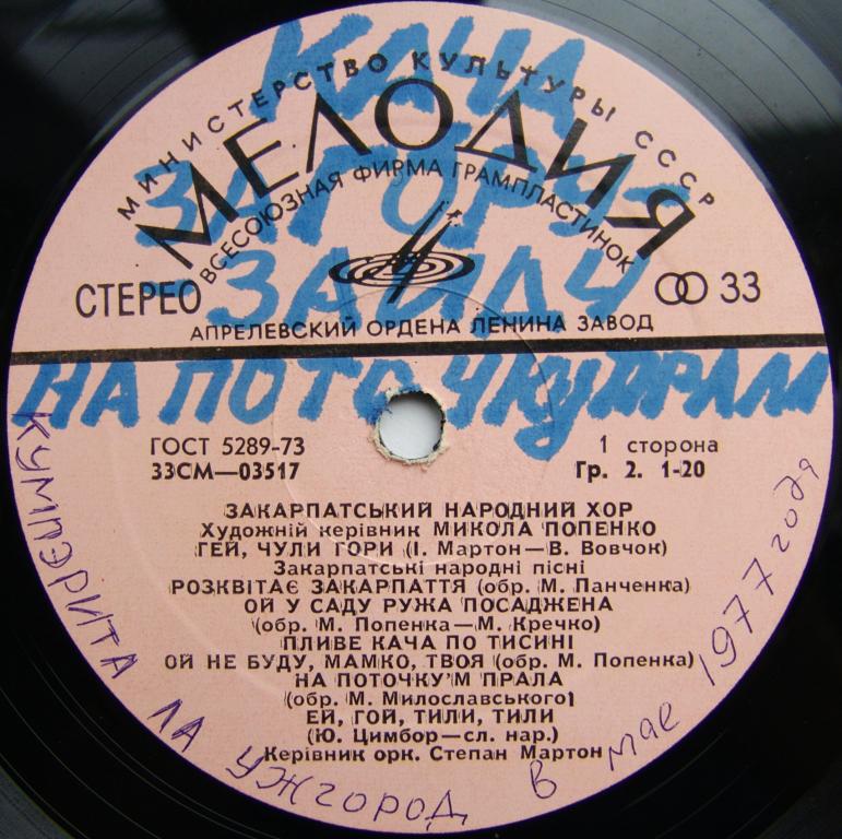 ЗАКАРПАТСКИЙ НАРОДНЫЙ ХОР, худ. рук. М. Попенко