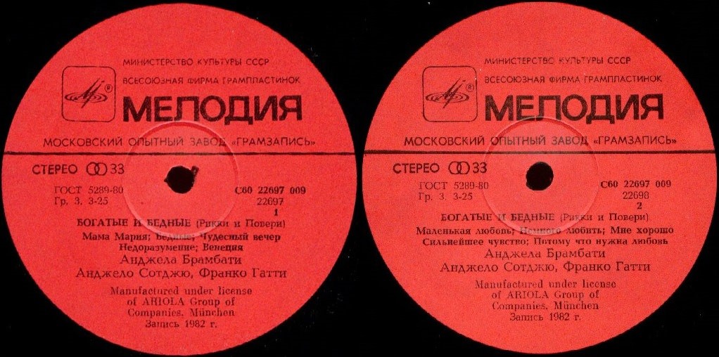 Богатые и бедные. Ricchi e Poveri