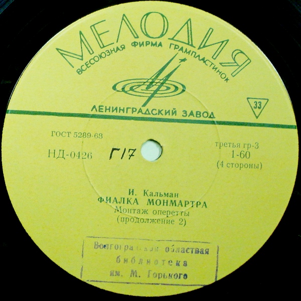 И. КАЛЬМАН (1882–1953): «Фиалка Монмартра», монтаж оперетты