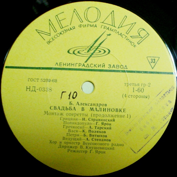 Б. АЛЕКСАНДРОВ (1905–1994): «Свадьба в Малиновке» (монтаж оперетты)