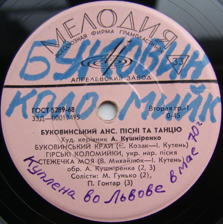 БУКОВИНСКИЙ АНСАМБЛЬ ПЕСНИ И ТАНЦА УССР (Буковиньский ансамбль пiснi та танцю)