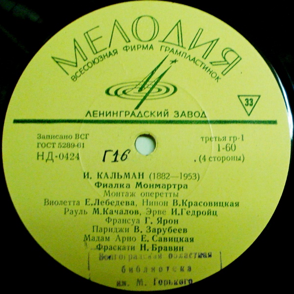 И. КАЛЬМАН (1882–1953): «Фиалка Монмартра», монтаж оперетты