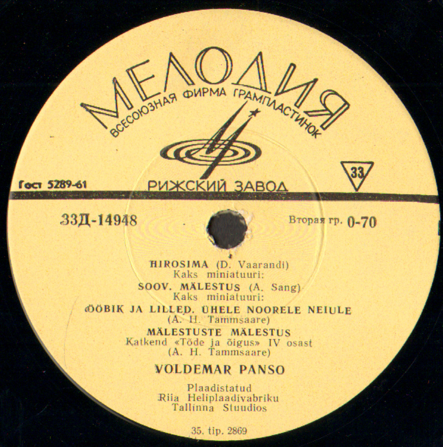 ЧИТАЕТ Вольдемар ПАНСО (Voldemar Panso) - на эстонском языке