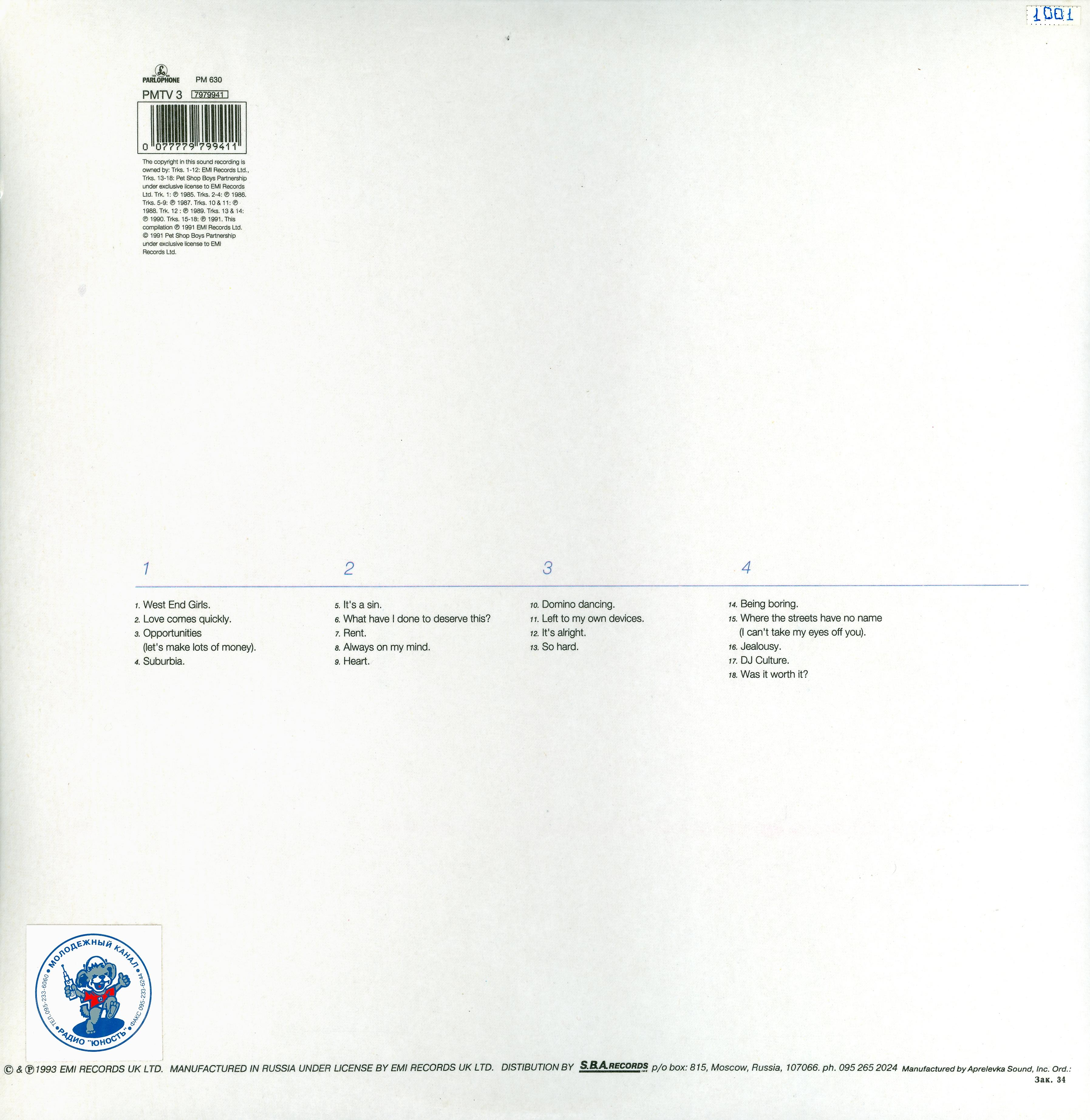 PET SHOP BOYS. Discography. The Complete Singles Collection (1993) 2LP