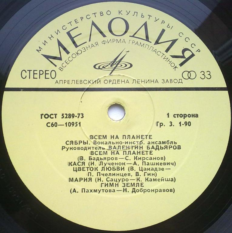 ВИА «СЯБРЫ», рук. Валентин Бадьяров. «Всем на планете»
