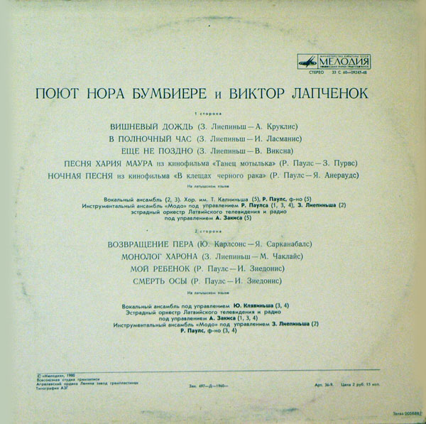 БУМБИЕРЕ Нора и ЛАПЧЕНОК Виктор «Ещё не поздно» / «Vēl nav par vēlu» (на латышском языке)