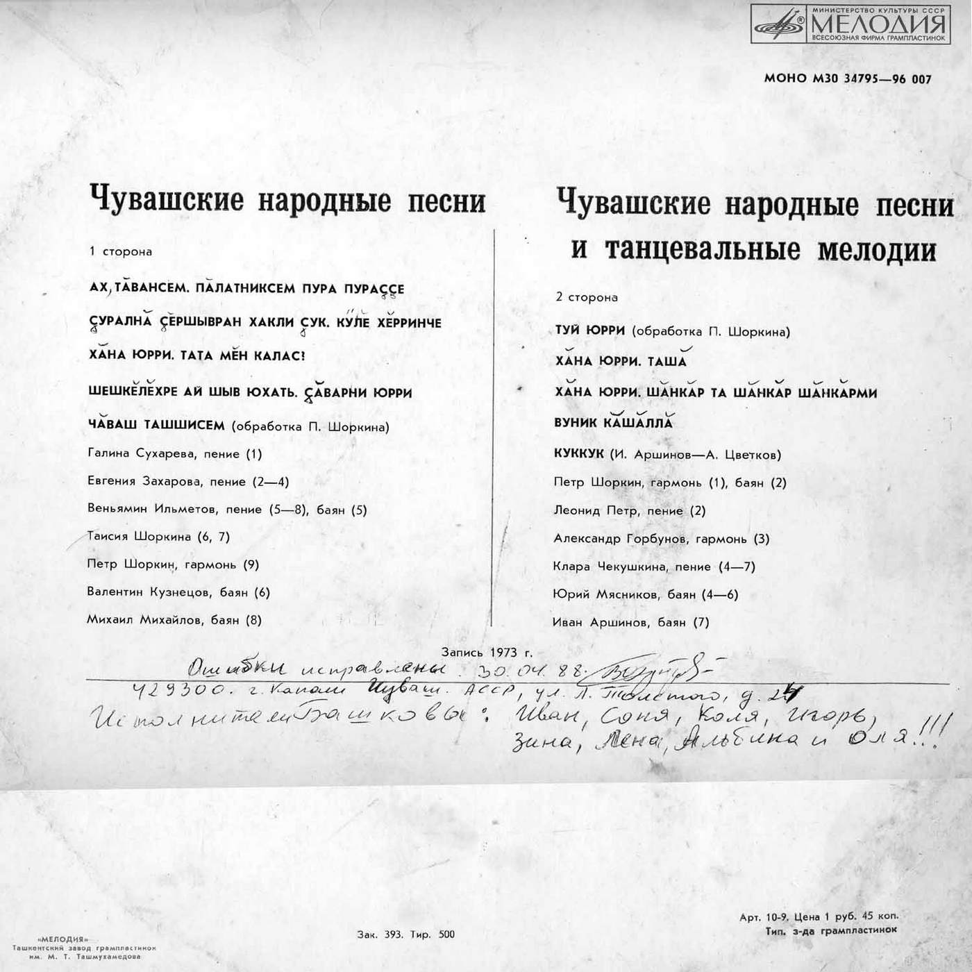 ЧУВАШСКИЕ НАРОДНЫЕ ПЕСНИ И ТАНЦЕВАЛЬНЫЕ МЕЛОДИИ