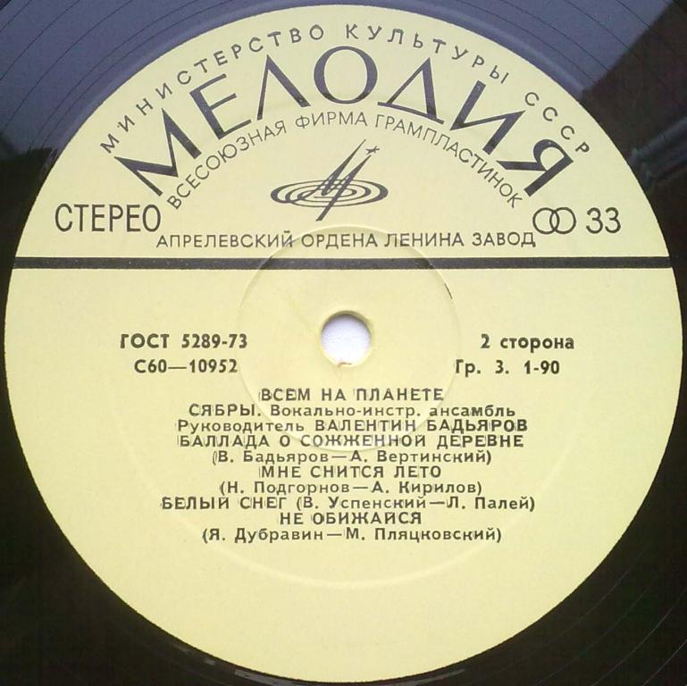 ВИА «СЯБРЫ», рук. Валентин Бадьяров. «Всем на планете»