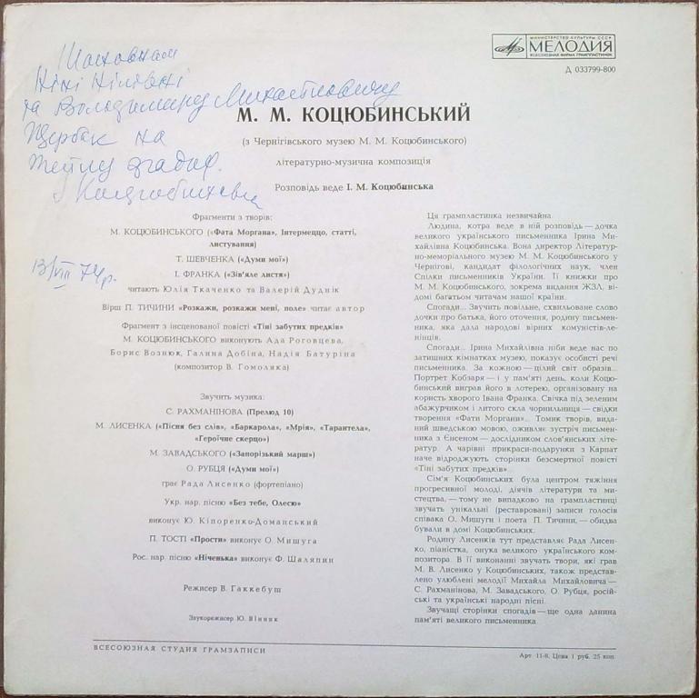 М. М. КОЦЮБИНСЬКИЙ  (З Чернігівського музею М. М. Коцюбинського)
