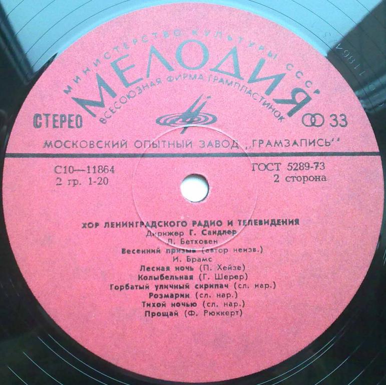 ХОР ЛЕНИНГРАДСКОГО ТЕЛЕВИДЕНИЯ И РАДИО, дирижер Григорий Сандлер.