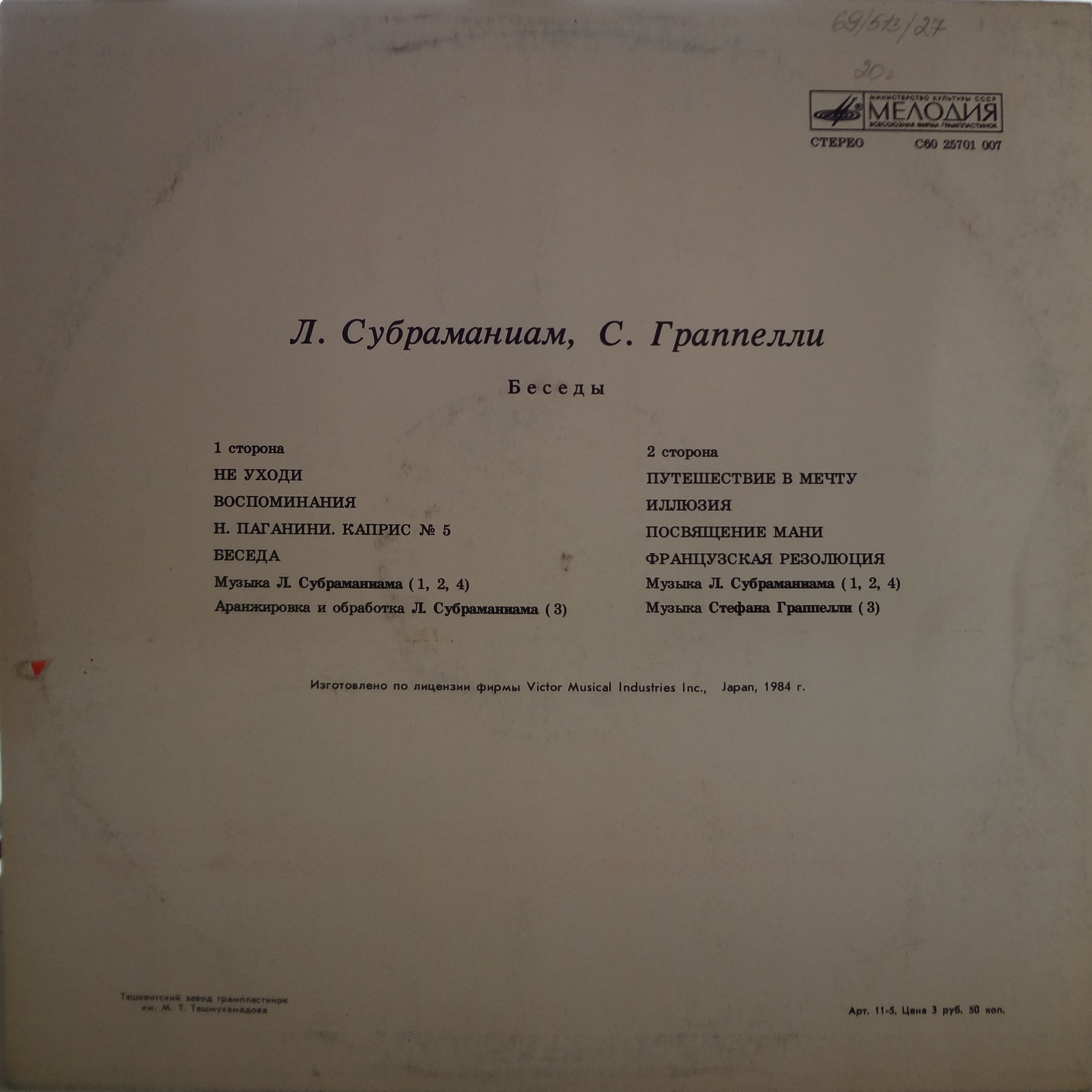 Л. СУБРАМАНИАМ, Стефан ГРАППЕЛЛИ. «Беседы»