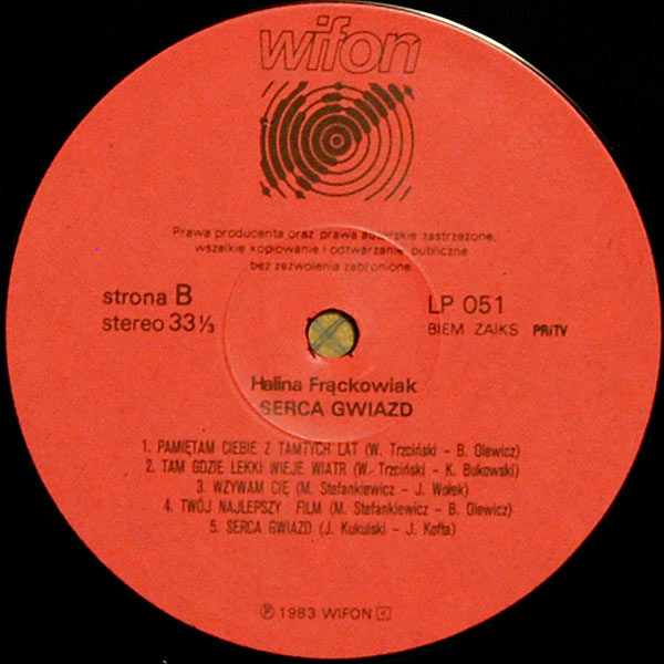 Halina Frąckowiak. ‎"Serca Gwiazd" [по заказу польской фирмы WIFON, LP 051]