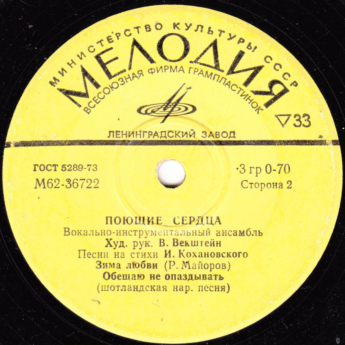 ВИА "Поющие сердца" - Песни на стихи И. Кохановского