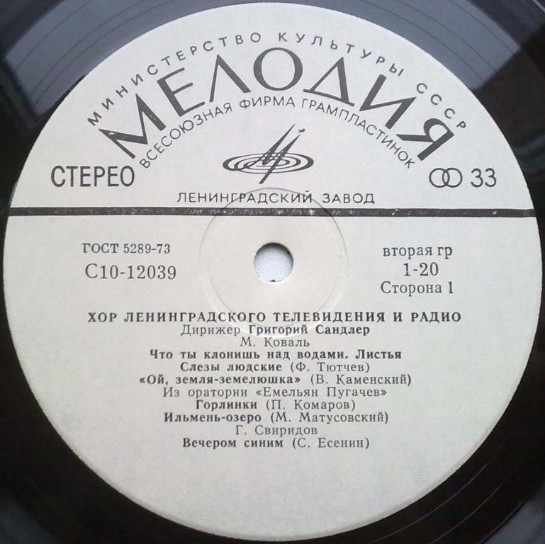 ХОР ЛЕНИНГРАДСКОГО ТЕЛЕВИДЕНИЯ И РАДИО, дирижер Григорий Сандлер.
