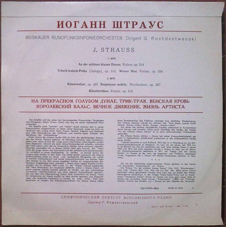 И. ШТРАУС (1825–1899): Вальсы