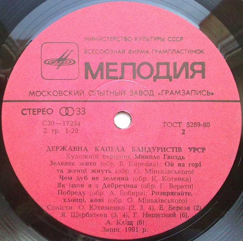 ГОС. КАПЕЛЛА БАНДУРИСТОВ УССР, худ. рук. Николай Гвоздь. Нар. песни: