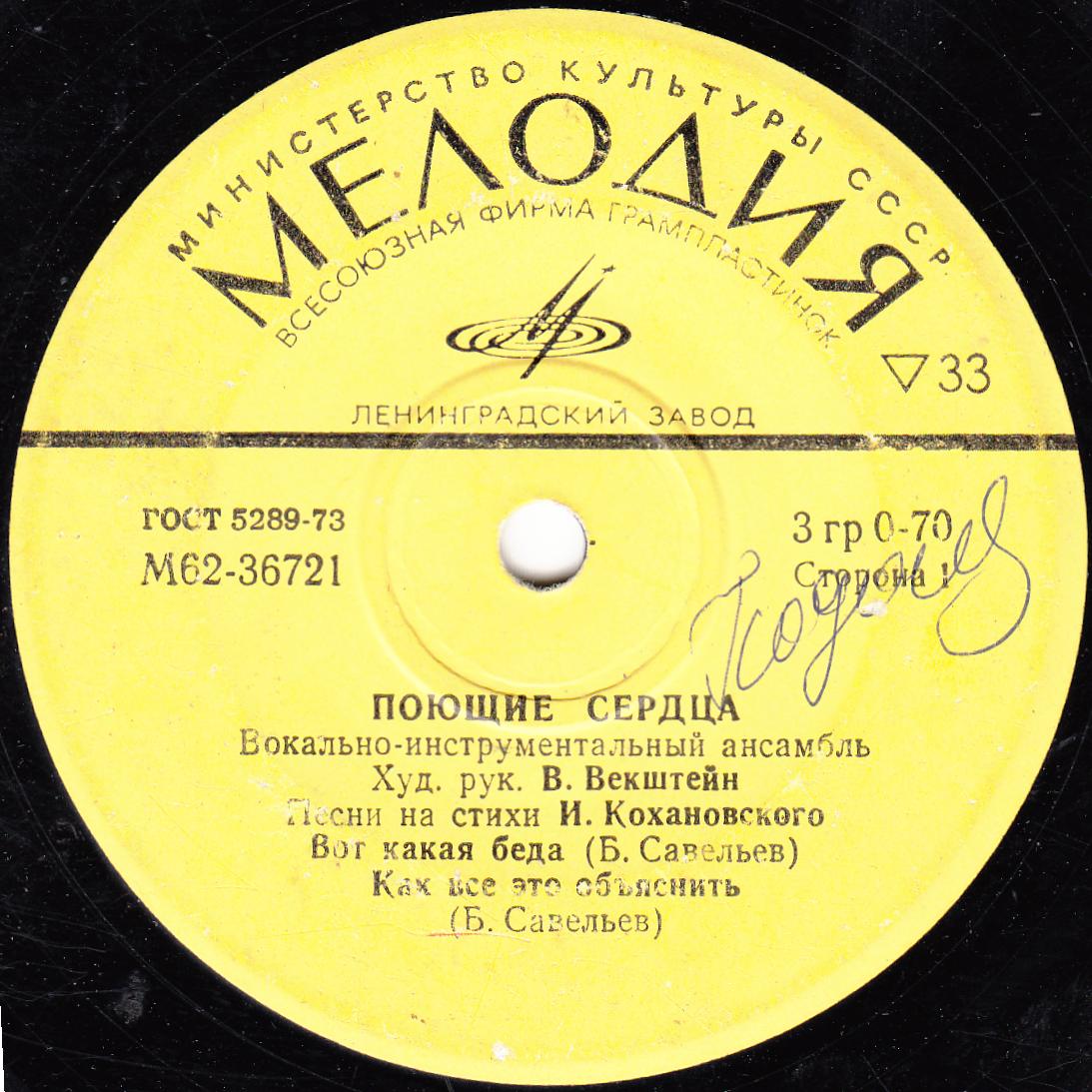 ВИА "Поющие сердца" - Песни на стихи И. Кохановского