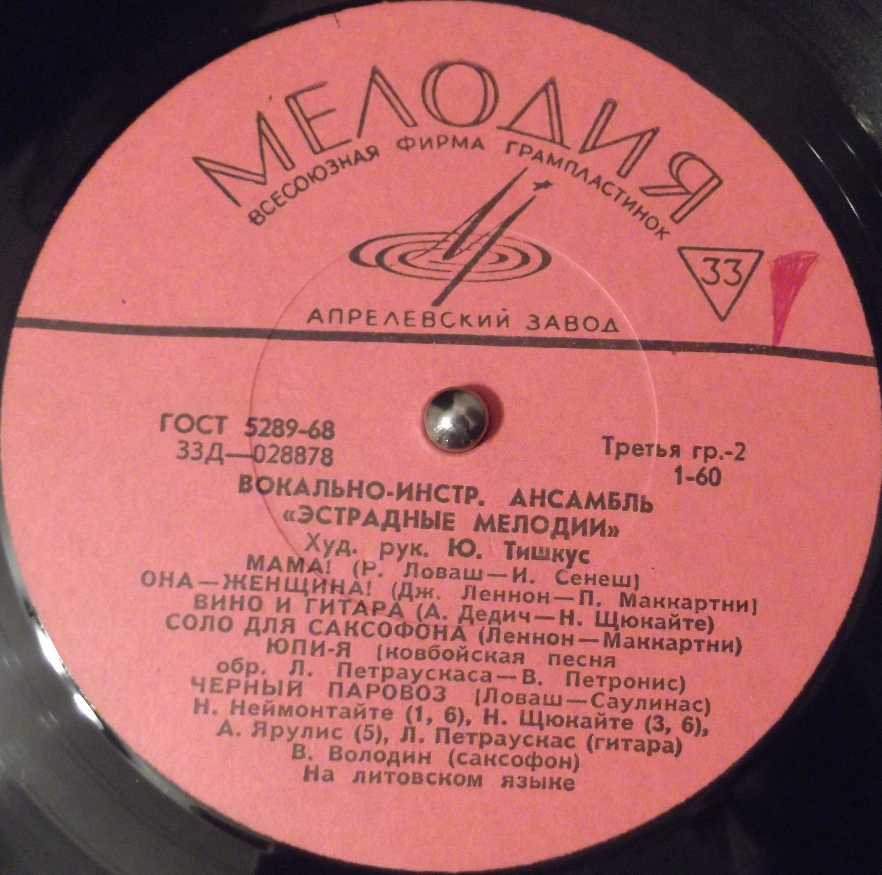 ВОКАЛЬНО-ИНСТРУМЕНТАЛЬНЫЙ АНСАМБЛЬ «ЭСТРАДНЫЕ МЕЛОДИИ», худ. рук. Ю. Тишкус (на литовском яз.)