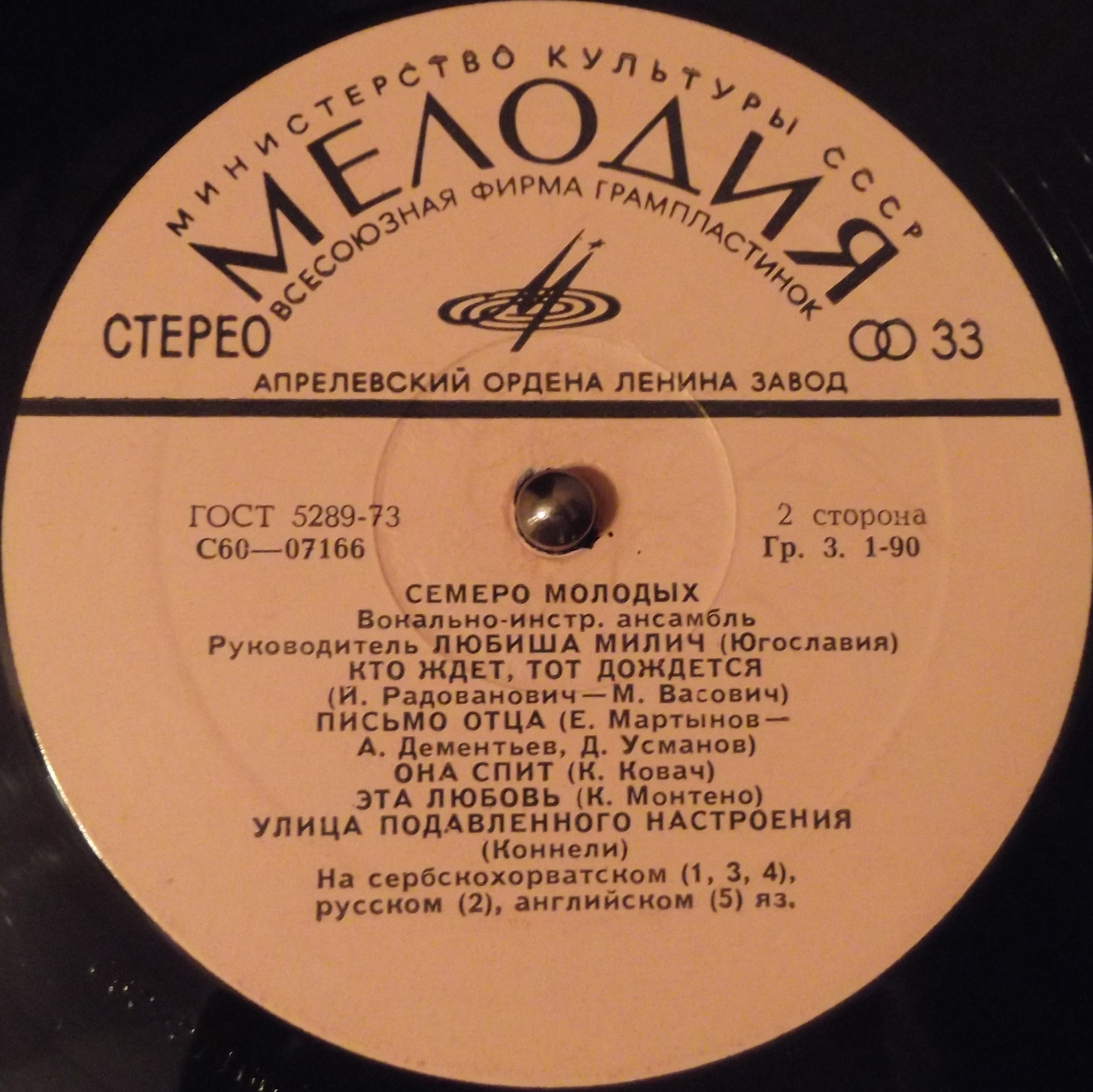 Семеро молодых. Вокально-инструментальный ансамбль. Руководитель Любиша Милич (Югославия)