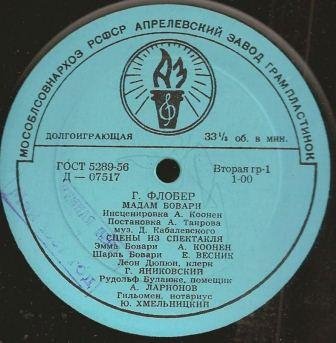 Гюстав Флобер. "Мадам Бовари", сцены из романа (инсценировка А. Коонен)