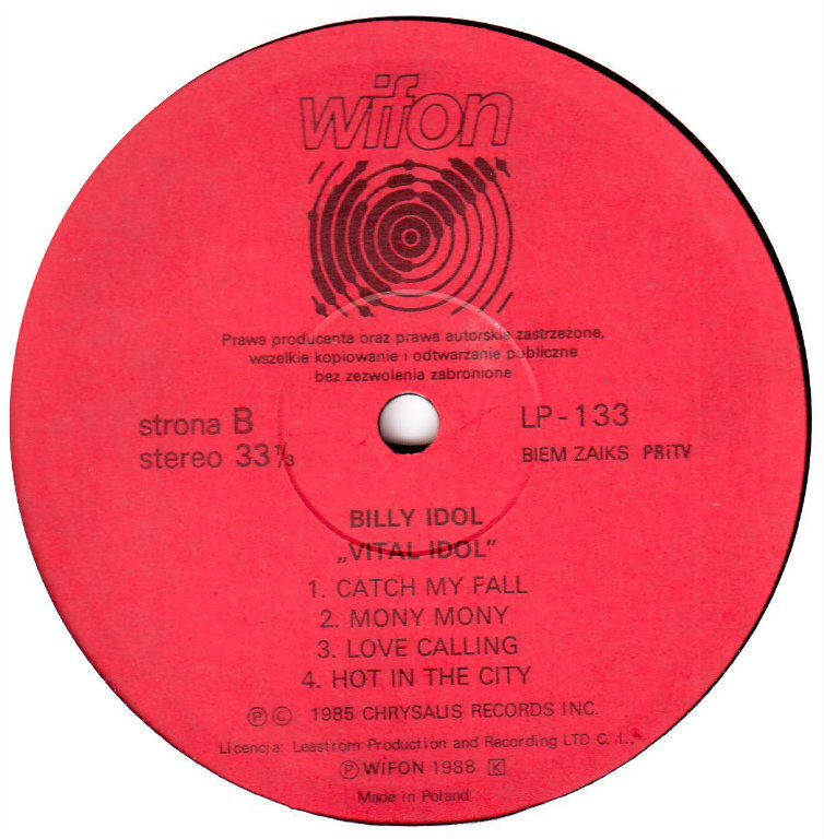 Billy Idol ‎– Vital Idol [по заказу польской фирмы WIFON, LP 133]