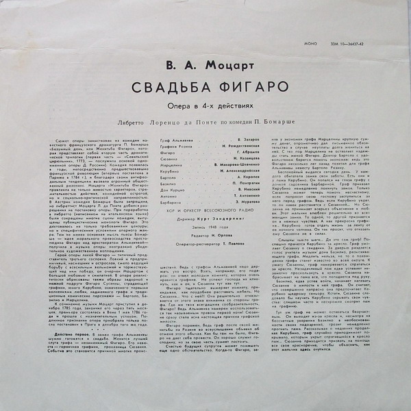 В. А. МОЦАРТ. "Свадьба Фигаро", опера